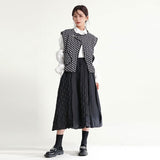 FashionKavo 2023 Original Design Spring And Summer Black Texture Patchwork Skirt Original Elastic Waist Umbrella Skirt J0065