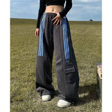 Fashionkova MEXZT Oversized Striped Sweatpants Women Y2K Streetwear Cargo Pants Harajuku Wide Leg Joggers High Waist Baggy Sports Trousers