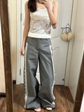 Fashionkova  Vintage Lace Dress Pants Woman Wide Leg Gray High Waist Suit Pants Baggy Y2k Casual Elegant Trouser Office Wear Harajuku