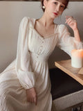 Fashionkova 2024 Summer New Women Fashion Elegant White Midi Dresses Vintage Princess Female Party A Line Clothes Prom Robe Vestdios