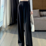 Fashionkova Women¡¯s Wide Leg Pants Women Korean Style High Waist Black Trouser Office Ladies Fashion Loose Grey Suit Trousers Streetwear