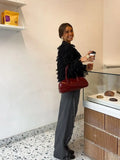 Fashionkova Women Chic Black Hook Line Short Knit Cardigan Fashion Long Sleeve O Neck Button Warm Sweater Winter Straight Lady Knitwear Top