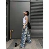 Fashionkova Women's Vintage Blue Ripped Jeans Baggy Denim Trousers 2000s High Waist Korean Y2k Streetwear Female Punk Wide Leg Pants Clothes