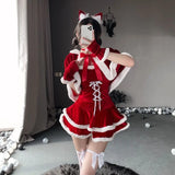 Fashionkova Christmas outfit Autumn Winter Cute Bunny Santa Claus Uniform Cosplay Christmas Velvet Dress Women Sexy Party Mini Dresses Tops Skirt Gloves Suit