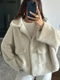 Fashionkova Lady Soft Solid Color Flip Collar With Pocket Short Coat Elegant Long Sleeve Single Breasted Jacket 2024 Fall New Commuter Wear