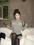 Fashionkova KUSAHIKI Detachable Bow High Neck Bottom Shirt Long Sleeved T-shirt Women's Autumn/Winter Basic Slim Fit Spicy Girl Y2k Top
