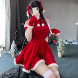 Fashionkova Christmas outfit Christmas Sexy Plush Dress Bunny Girl Uniform Cosplay Costume Velvet New Year Red Nightdress Role Play Outfits Underwear Girl