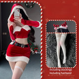 Fashionkova Christmas outfit Sexy Lingerie Christmas Party Dress Cosplay Costume Red Winter Plush Christmas Stage Costume New Year Maid Role Play Uniform