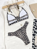Fashionkova Christmas Gift 2024 Halter String Leopard Two Piece Bikini Swimsuit Women Sexy Swimwear Female Bather Bathing Swimming Swim Suit Beachwear