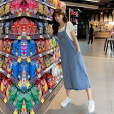 Overall Dress Women Korean Style Solid Spaghetti Strap Pocket Jeans Sundress Preppy Girl Student Dress Vestido Feminino