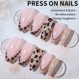 Fashionkova 24pcs short and medium-sized false nails pink almond nail,sexy leopard print design, press on nails,suitable for women and girls