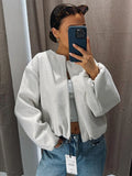 Fashionkova Zipper Woolen Solid Women Jacket Full Sleeve Pocket Female Coat 2024 Casual Fashion Autumn Loose O Neck Warm Soft Lady Outwear