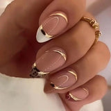 Fashionkova 24pcs French False Nails Almond Head Summer Style Glitter Design Fake Nail Patch Full Cover Wearable Women Press on Nail Tips