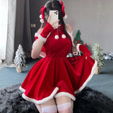 Fashionkova Christmas outfit Christmas Sexy Plush Dress Bunny Girl Uniform Cosplay Costume Velvet New Year Red Nightdress Role Play Outfits Underwear Girl