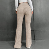 Fashionkova  Fall New 2023 Solid Wide Pit Stripe Casual Knitted Wide-Legged Pants For Women Keep Warm In Autumn And Winter Streetwea