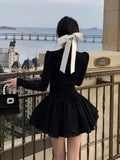 Winter Hepburn Party Mini Dress Women Patchwork Black Slim Vintage Mini Dress Female Korean Fashion Elegant One Piece Dress 2023