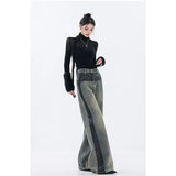 Fashionkova Blue Jeans for Women High Quality High Waist American Wide Leg Pants Y2K Vintage Fashion Straight Spliced Spring Bagge Trousers