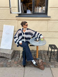 FashionKova-Y2K Harajuku Aesthetic Women's Autumn Winter Striped Knitted Sweater Casual Loose Chic Fashion Cardigan Pullover 2024 Streetwear