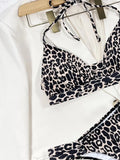 Fashionkova Christmas Gift 2024 Halter String Leopard Two Piece Bikini Swimsuit Women Sexy Swimwear Female Bather Bathing Swimming Swim Suit Beachwear