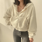 Fashionkova Solid Color Lamb Wool Zip Up Hoodie