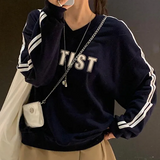 Fashionkova Star Logo Striped Side Oversized Sweatshirt