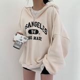 Fashionkova Vintage Letter Print Half Zip Oversized Hoodie