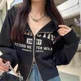 Fashionkova Vintage Letter Printed Zip Up Hoodie