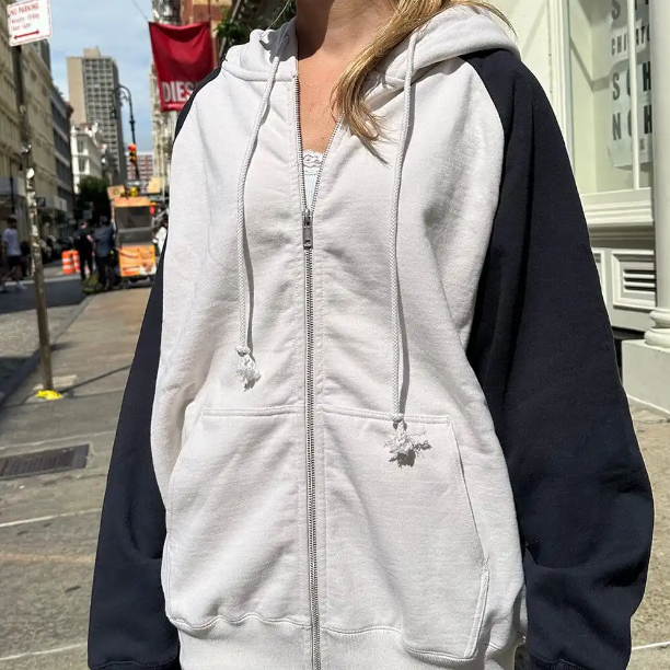 Fashionkova Vintage Patchwork Oversized Zip Up Hoodie