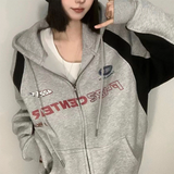 Fashionkova Vintage Patchwork Oversized Zip Up Hoodie