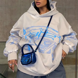 Fashionkova Vintage Print Patchwork Oversized Hoodie