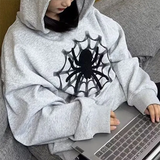Fashionkova Vintage Spider Web Print Oversized Hoodie