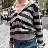 Fashionkova Vintage Striped Zip Up Hoodie