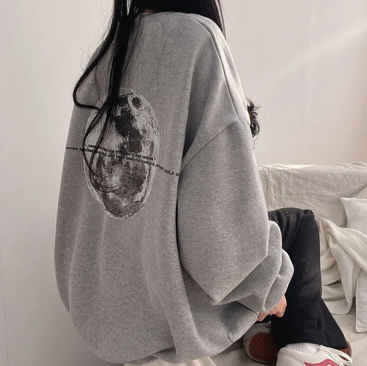 Fashionkova Vintage Back Moon Print Pullover Sweatshirt