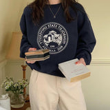 Fashionkova Vintage Logo Print Round Neck Pullover Sweatshirt