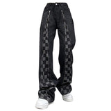 Fashionkova Zip Up Checker Jeans