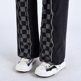 Fashionkova Zip Up Checker Jeans