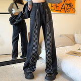 Fashionkova Zip Up Checker Jeans
