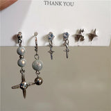 Fashionkova 6PCS SET Goth Punk Crystal Cross Star Pendant Earrings For Men Women Grunge Vintage Aesthetic Y2K Jewelry Accessories Gift