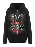 Fashionkova Mall Goth Skull Graphic Print Hoodie Dark Preppy Y2k Grunge Sweatshirts Jacket Harajuku Aesthetic Retro Women Fairycore Clothes