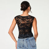 Fashionkova Tanks Spring Summer Fashion K-Style Lace Lace-Up Sleeveless Round-Neck Casual Daily Tanks For Women