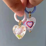Fashionkova Trendy Cute Colorful Asymmetrical Enamel Flowers Heart Drop Earrings For Women Girls Fashion Aesthetic Jewelry Gifts Wholesale
