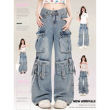 Fashionkova party outfit  Deeptown Heavy Industry Cargo Jeans Women Vintage Oversize Pocket Wide Leg Streetwear Gyaru Denim Pants Acubi Trousers Aesthetic