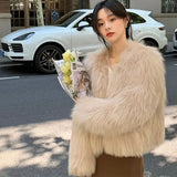 Fashionkova Faux Fur Coat Women Clothing Y2K Autumn New Fashion Casual Imitation Fox Fur Jacket Crop Loose All Match Warm Female Winter Top ootd