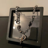 Fashionkova New Y2K Cuban Figaro Chain Star Moon Pendant Necklace Men Punk Black Zircon Chain Choker Necklace For Men Jewelry Gifts