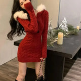 Fashionkova party look inspos Red New In Female Knit Dress Autumn and Winter Elastic G Y2k Long Sleeve Women's Crochet Dresses Harajuku Sensual Sexy Designer