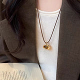Fashionkova Trendy Punk Tiger Eye Stone Leather Rope Adjustable Necklace For Women Men Stuff Couple Charms Jewelry  Scene EMO Accessories