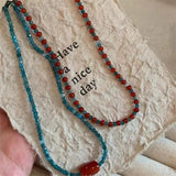 Fashionkova Korean Fashion Cute Retro Red Blue Beaded Choker Necklace For Women Aesthetic Y2K Charms Jewelry Accessories Wholesale