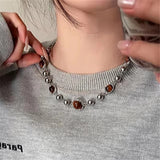 Fashionkova Punk Goth Charm Pendants Beads Weave Choker Rope Chain Necklace Korean Men Women Y2K EMO Scene 2000s Accessories Jewelry