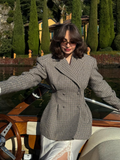 Fashionkova  Nye Outfit Women Elegant Plaid Print Lapel Slim Fit Wrap Coats Fashion Single Breasted Chic Suit Jacket Lady Charming Daily Streetwear 2024