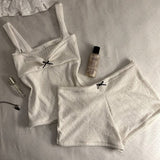 FashionKova-back to school outfit American retro Harajuku Y2K emo girls casual two-piece suit slim chic fashion solid color bow camisole top Fairycore mini shorts
